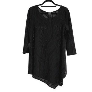 Clara Sun Woo Black Tapered Hem Mini Dress Cut Out Lace